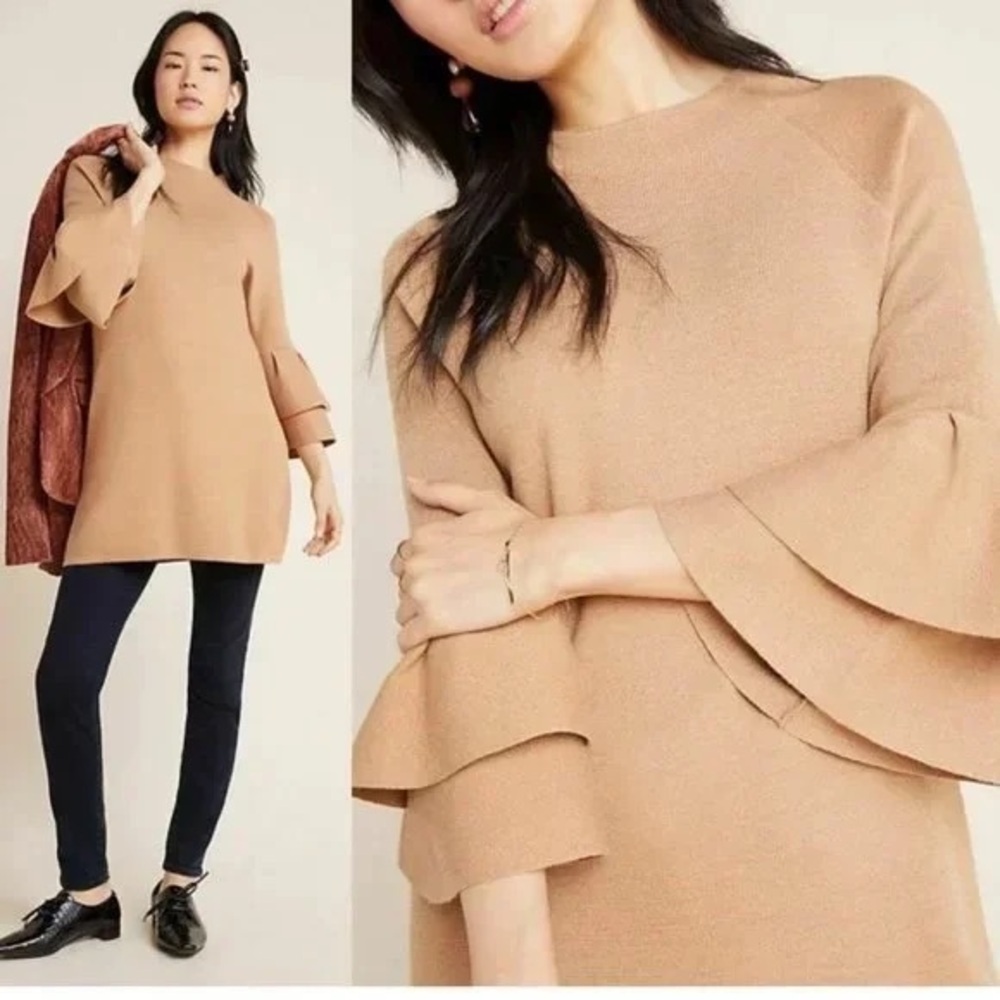 Anthropologie Camel Bell Sleeve Sweater